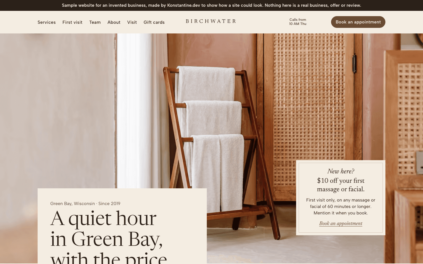 The Birchwater website on a desktop screen.