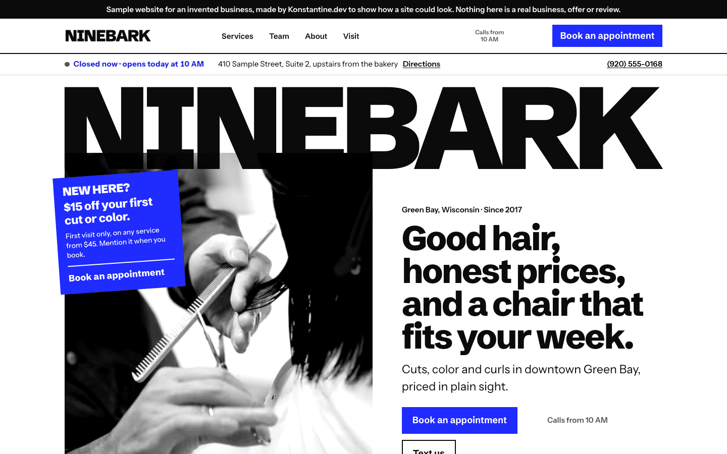 The Ninebark website on a desktop screen.